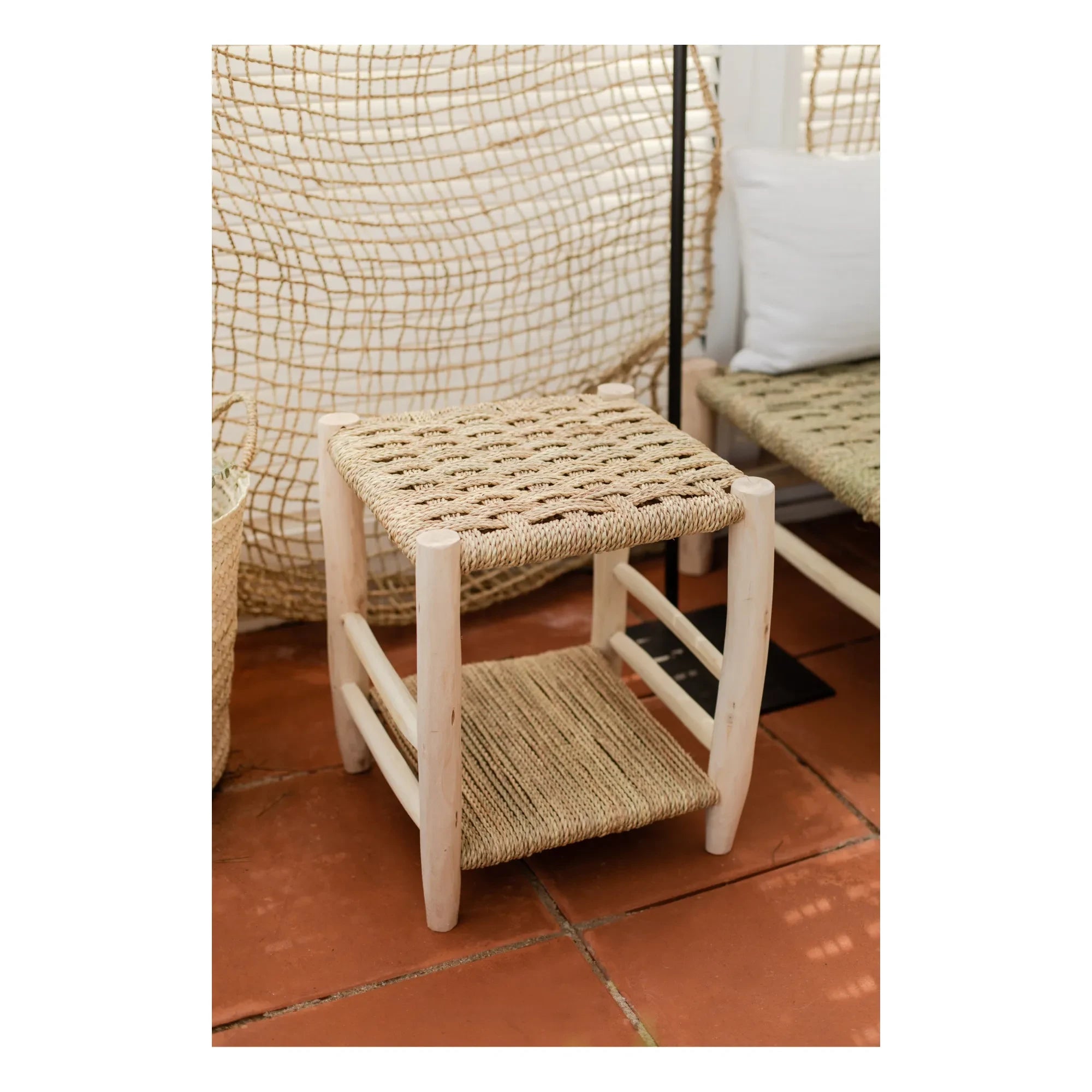 Cosydar - Palm Leaf and Raw Wood Nightstand