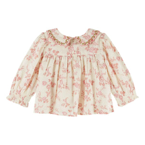 Emile et Ida - Organik Pamuklu Çiçekli Büzgülü Bluz | Ekru