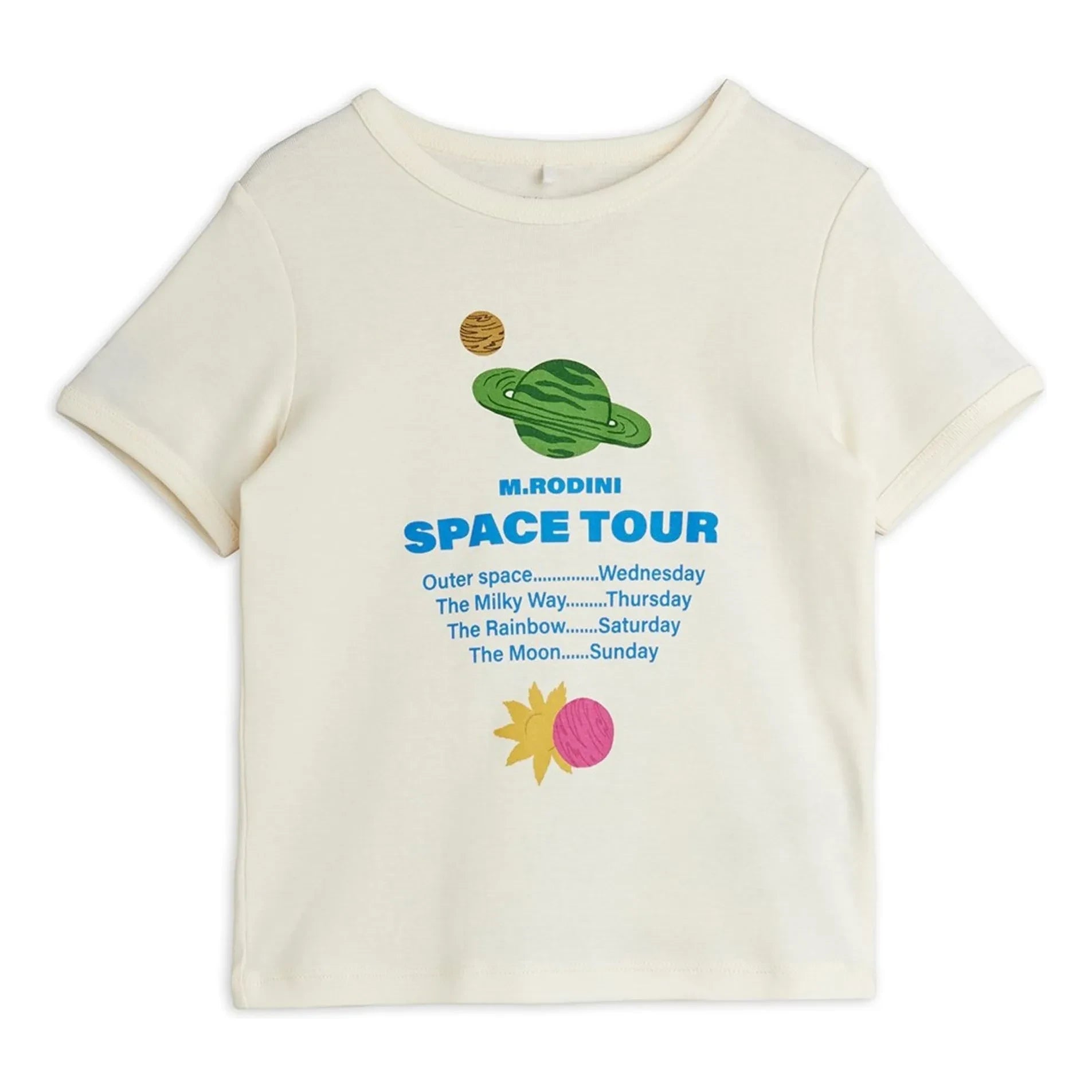 Mini Rodini - Space Tour organik pamuklu Tişört | Ecru