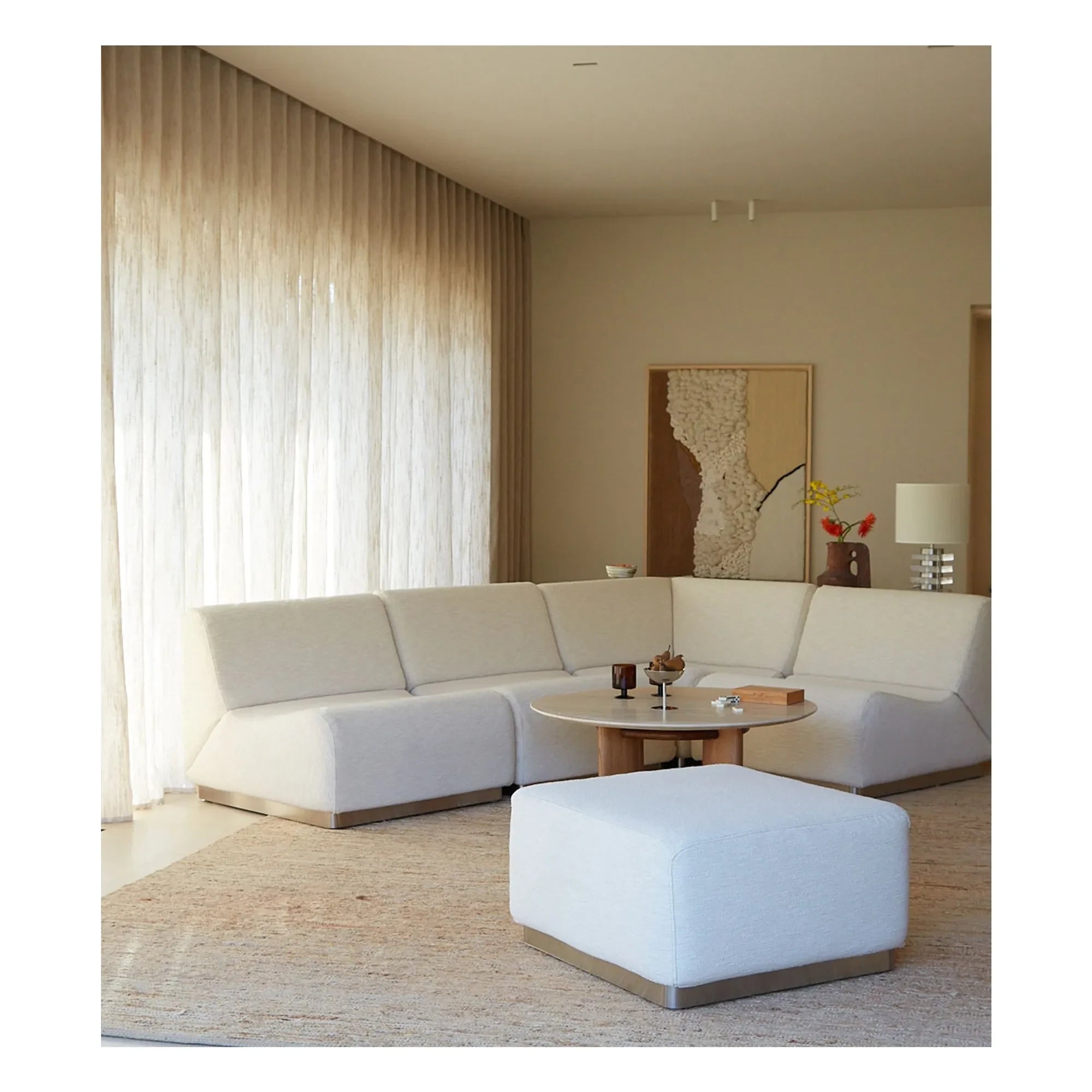 The Socialite Family - Woven Fabric Round Pouf | Cream