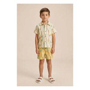 Pepita & Me - Guayabera Palm Short Sleeve Shirt | Ivory