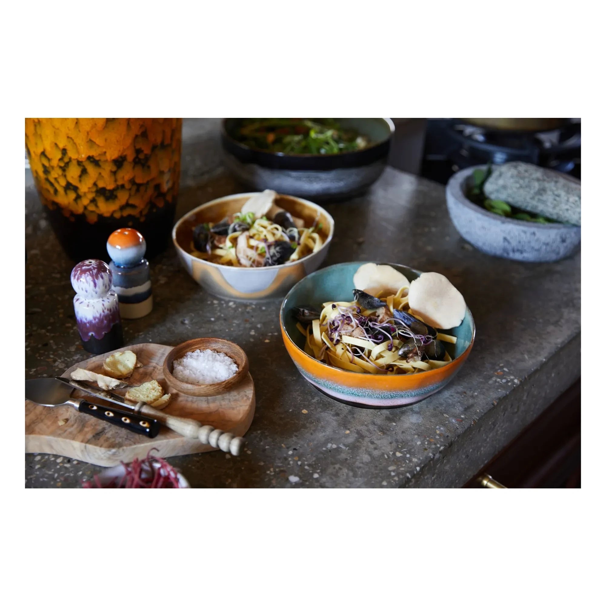 HKliving - Stoneware Soup Plate - Set of 2 | Light Blue