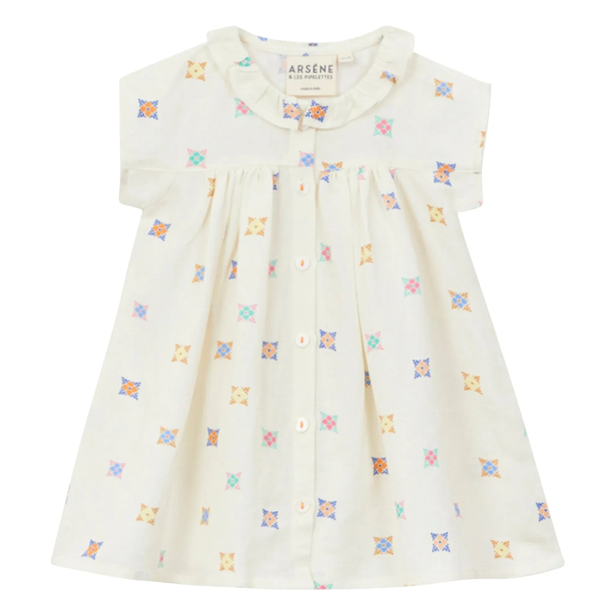 Arsène et Les Pipelettes - Floral Pattern Linen Voile Dress | Off-White