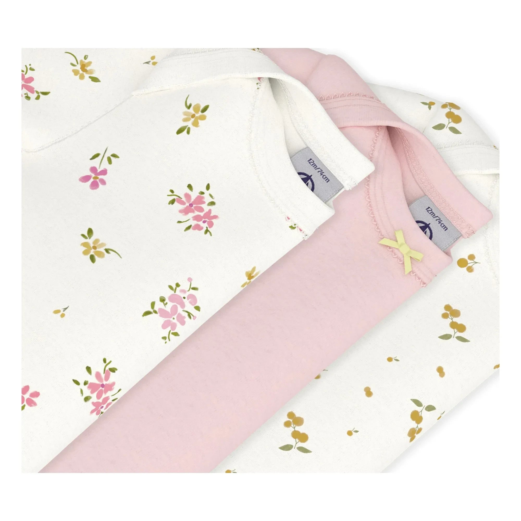 Petit Bateau - Pack of 3 Organic Cotton Floral Bodysuits | Pink