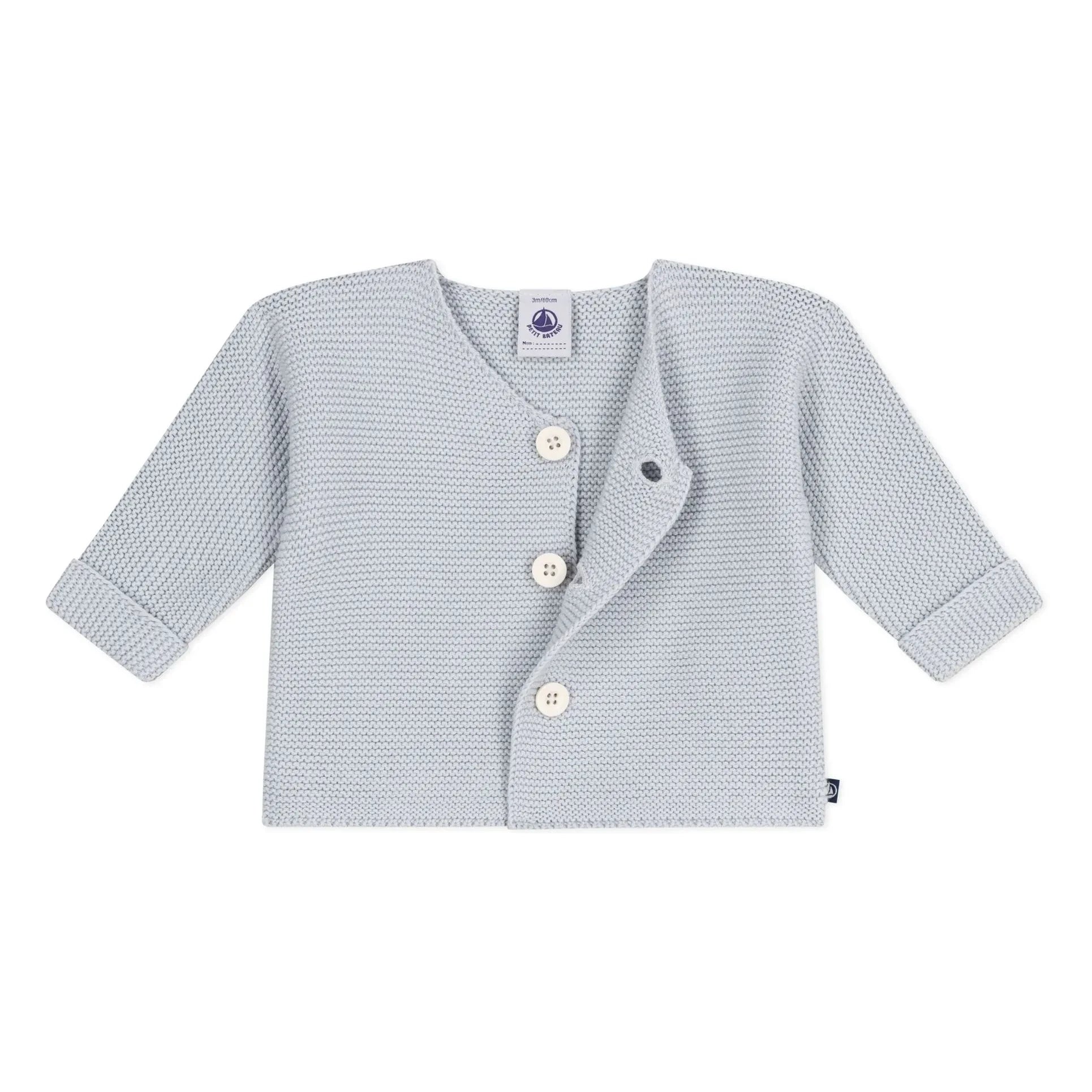 Petit Bateau - Organic Cotton Fine Knit Cardigan | Light Gray