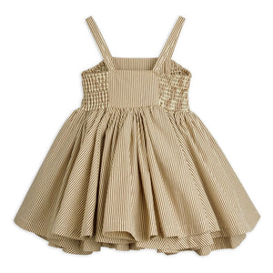 Mini Rodini - Striped Poplin Organic Cotton Drawstring Dress | Brown