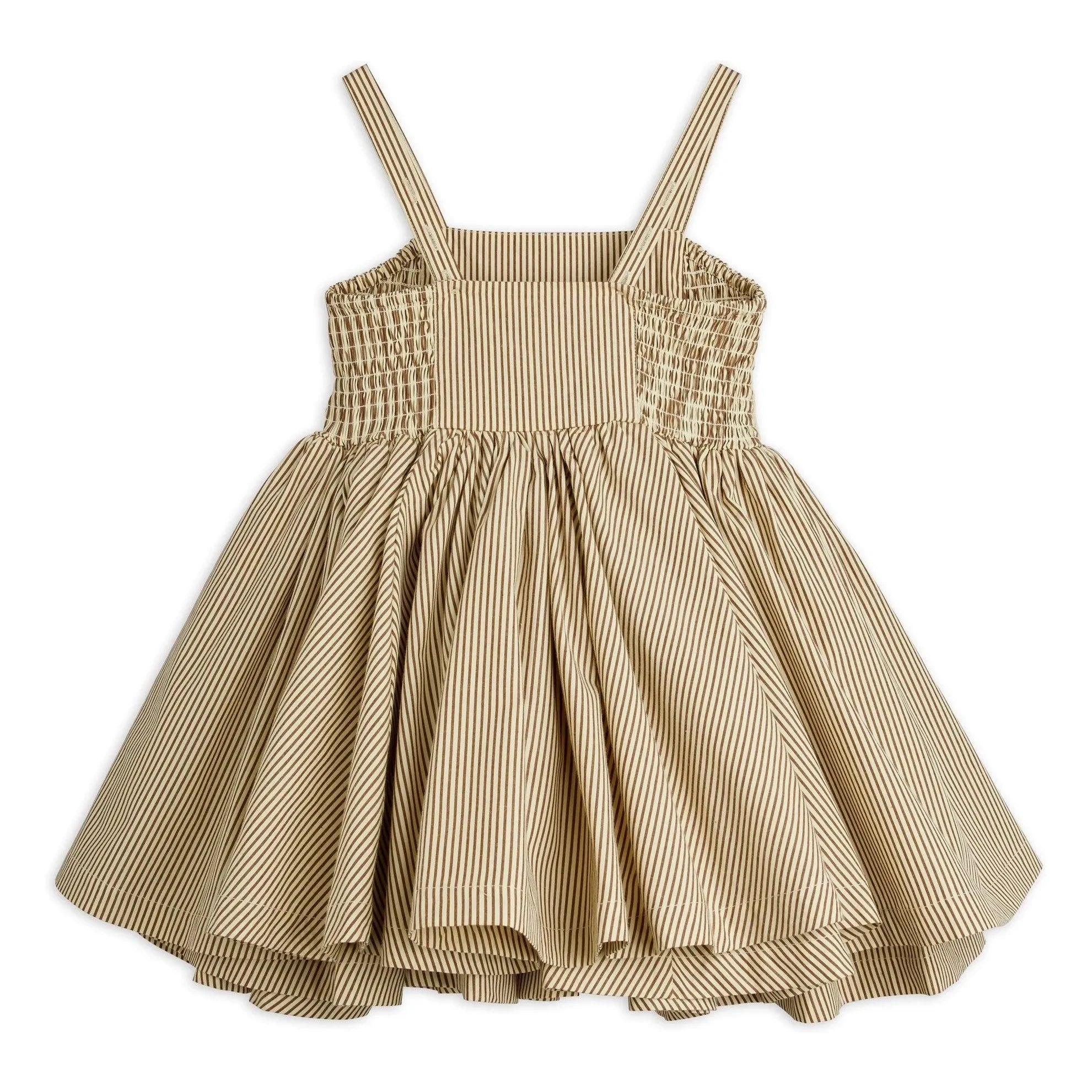Mini Rodini - Striped Poplin Organic Cotton Drawstring Dress | Brown