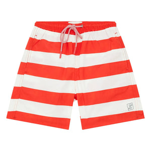 Smallable Kid - Archie Striped Swim Shorts | Dark Red