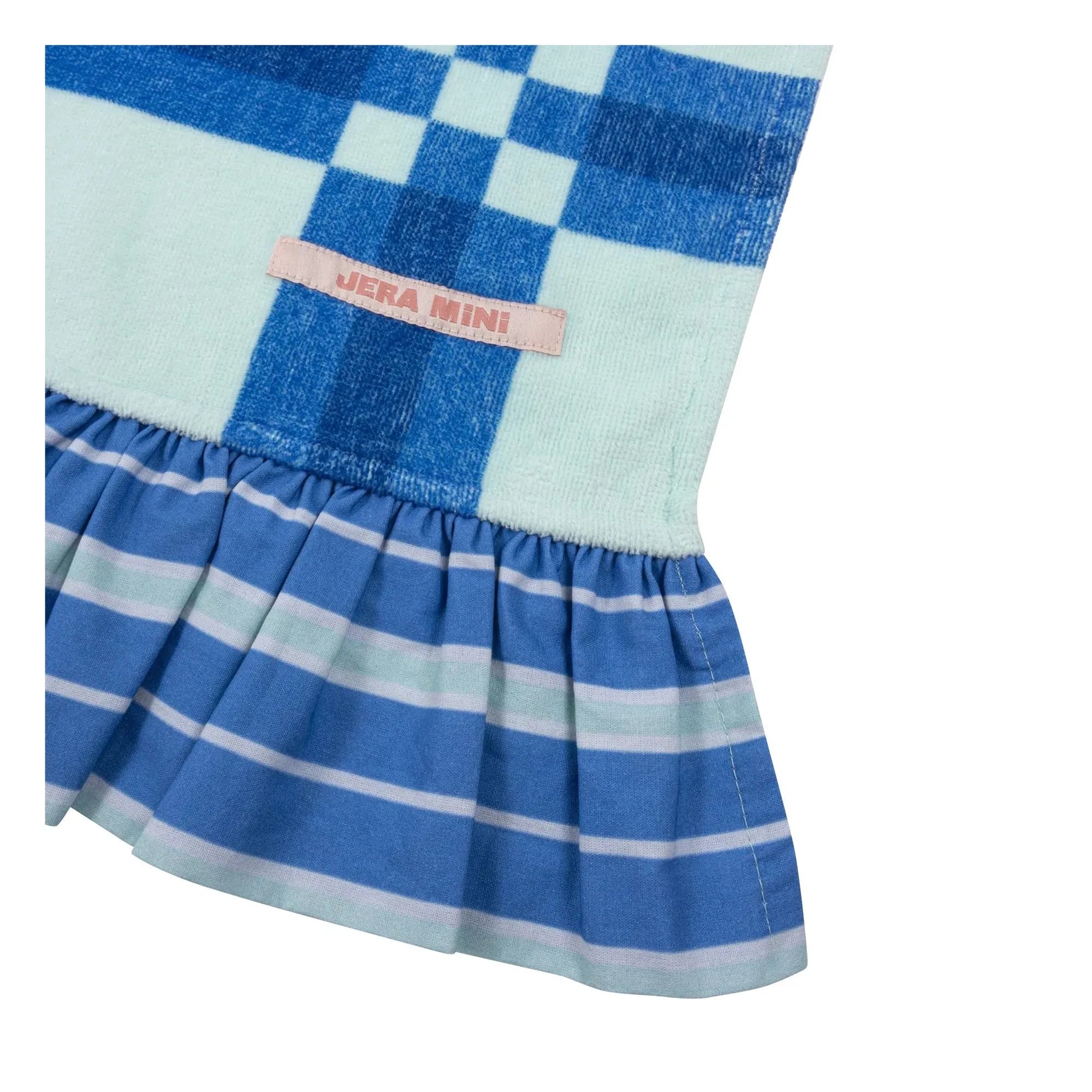 Jera Mini - Blue Towel with Ruffles and Checkered Pattern | Blue