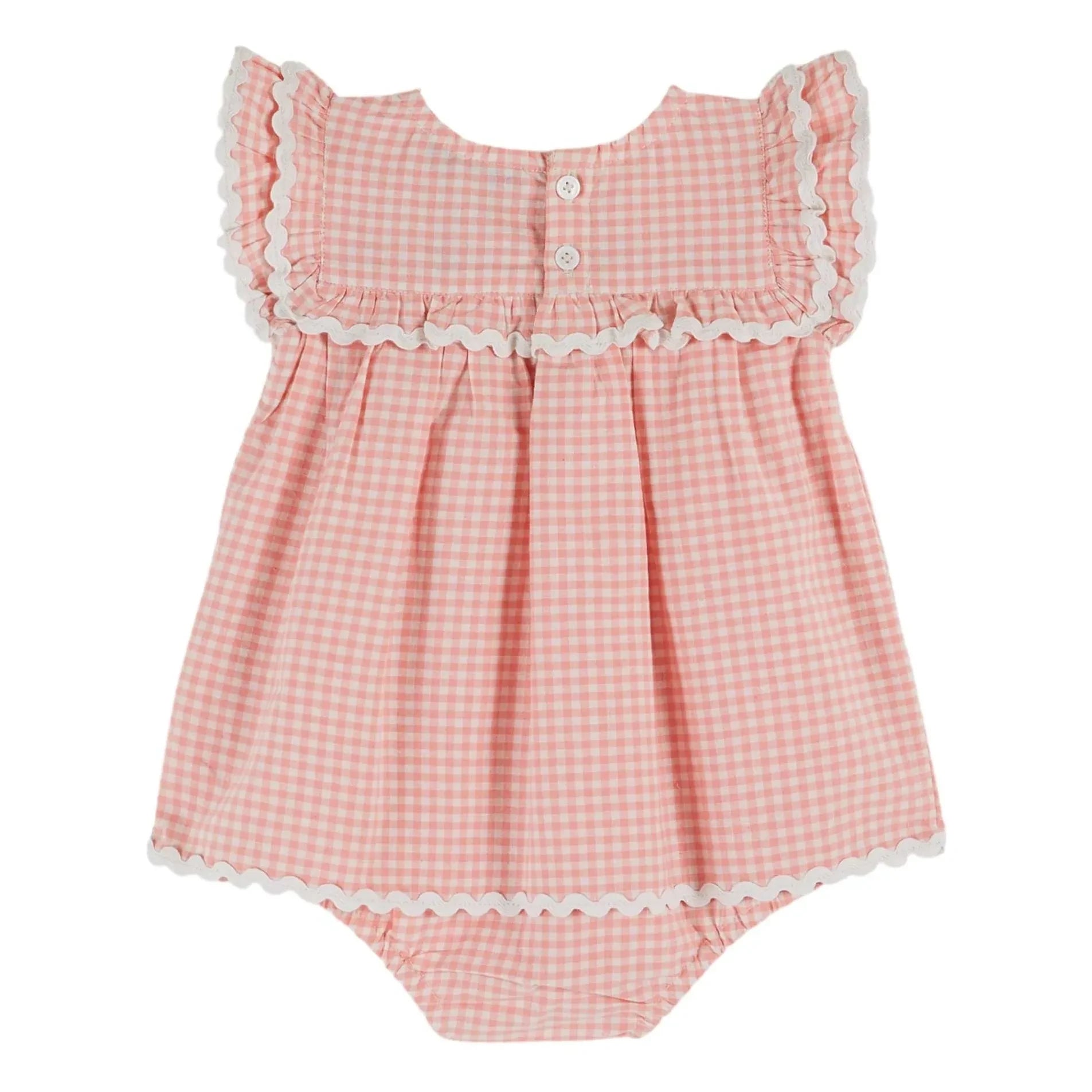 Emile et Ida - Gingham Organic Cotton Romper Dress | Pink