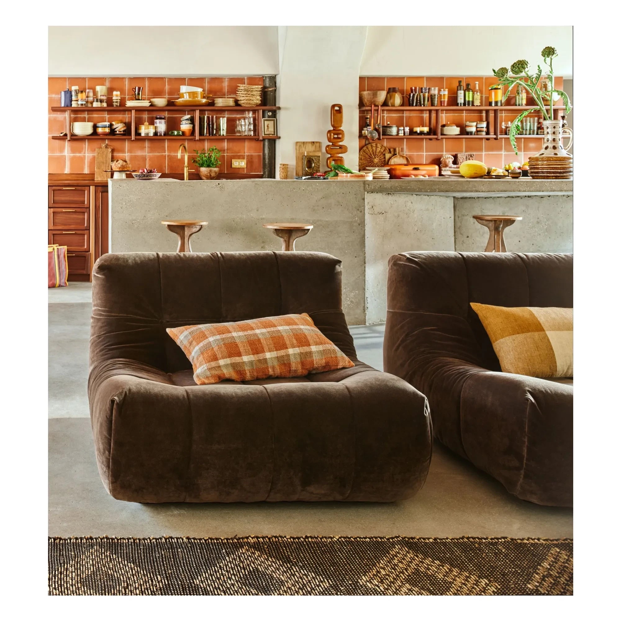 HKliving - Checkered Pillow | Orange