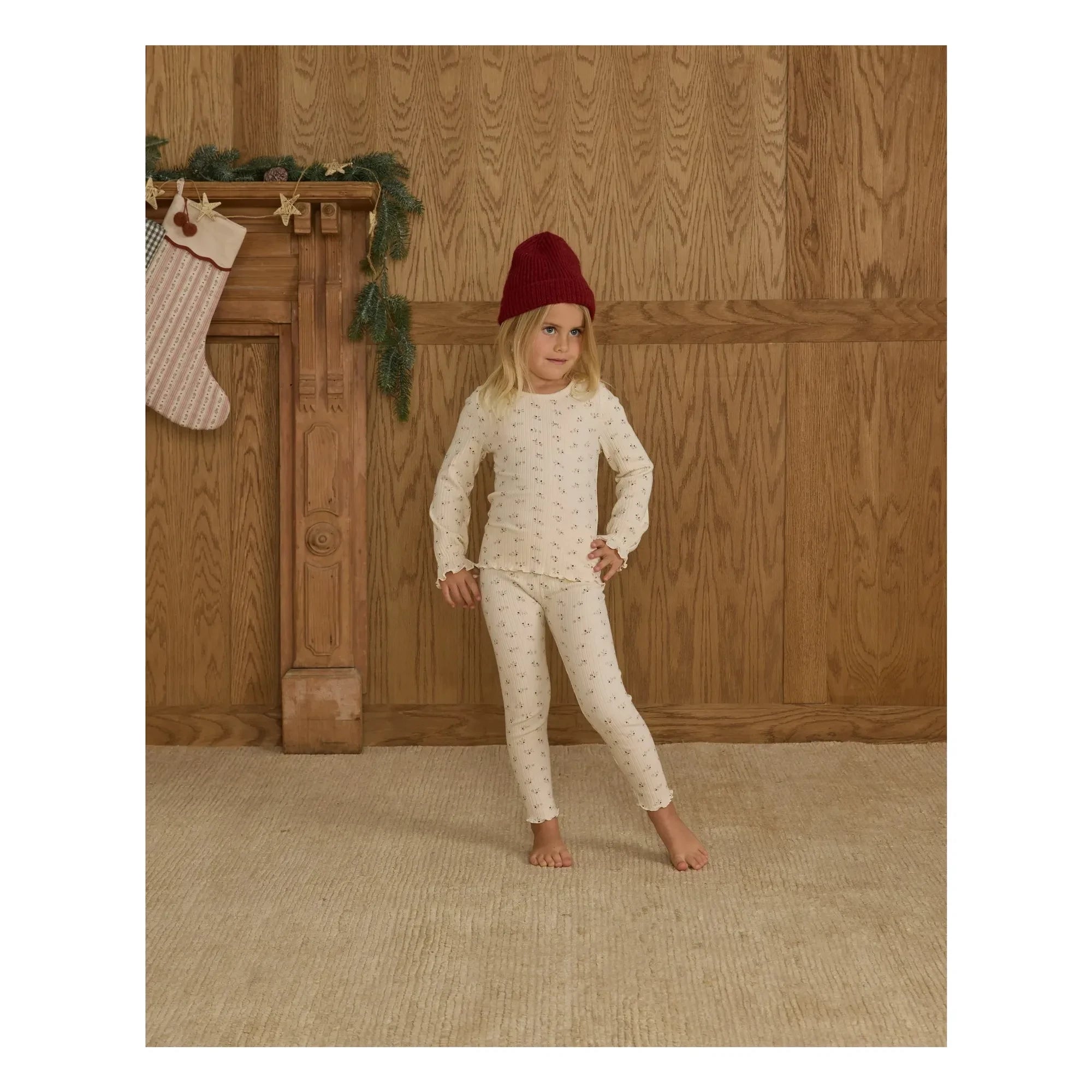 Rylee + Cru - Floral Pattern Ribbed Leggings | Ecru