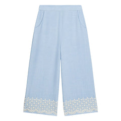 Louise Misha - Florelia Organic Cotton Embroidered Pants | Blue