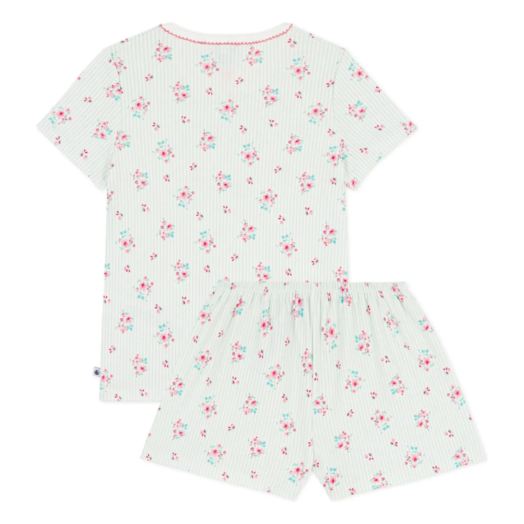 Petit Bateau - Striped Floral Pattern Pajama Shorts | Green