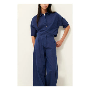 Sessùn - Provencia Cotton Striped Trousers | Navy Blue