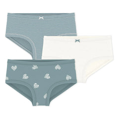 Petit Bateau - Set of 3 Striped High-Waisted Briefs | Gray-Blue