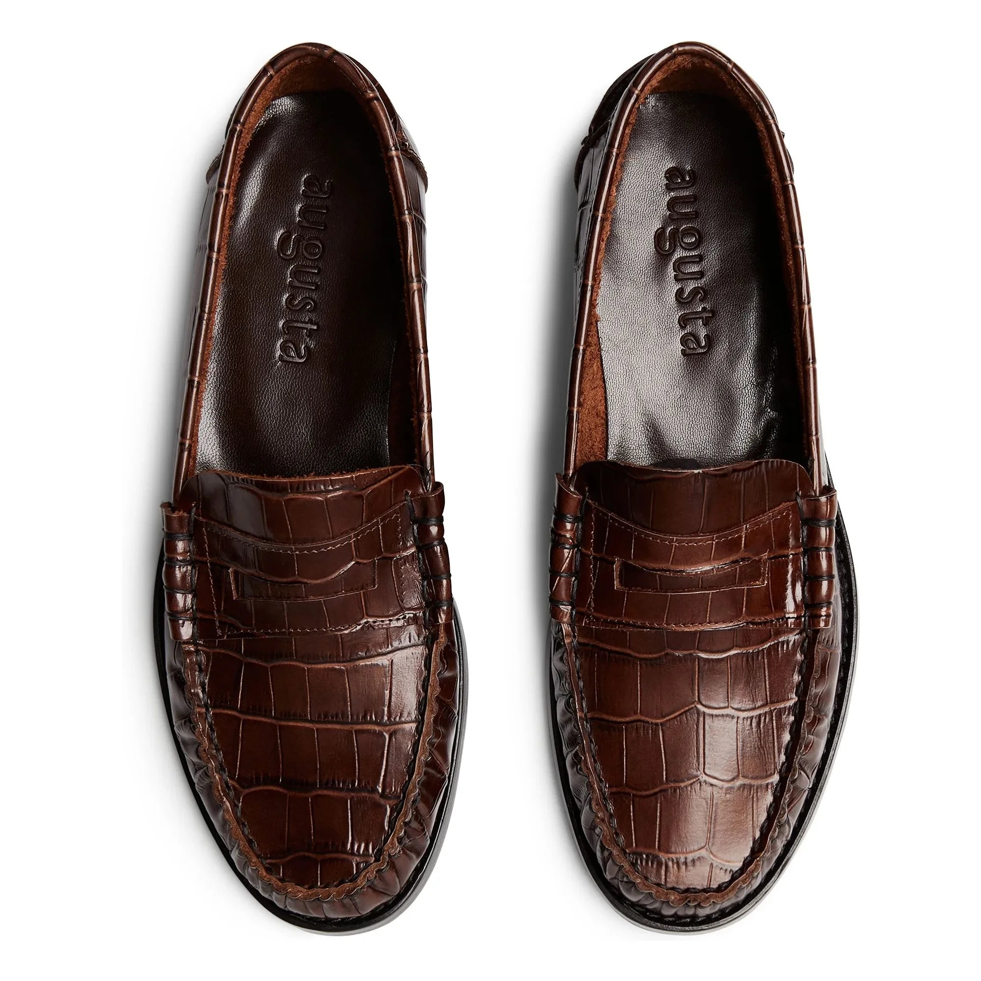 Augusta - Zoe Crocodile Pattern Loafer Shoes | Chocolate