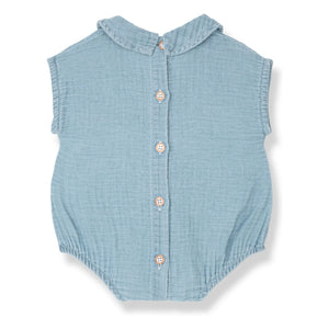 1+ in the family - Denim Claudine Collar Romper Zacinto | Light Blue