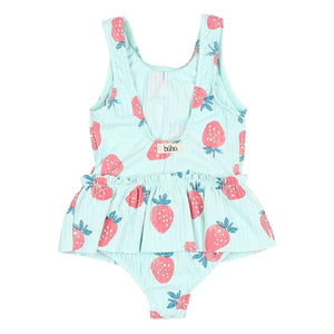 Búho - Baby Strawberry Ribbed Swimsuit | Aqua