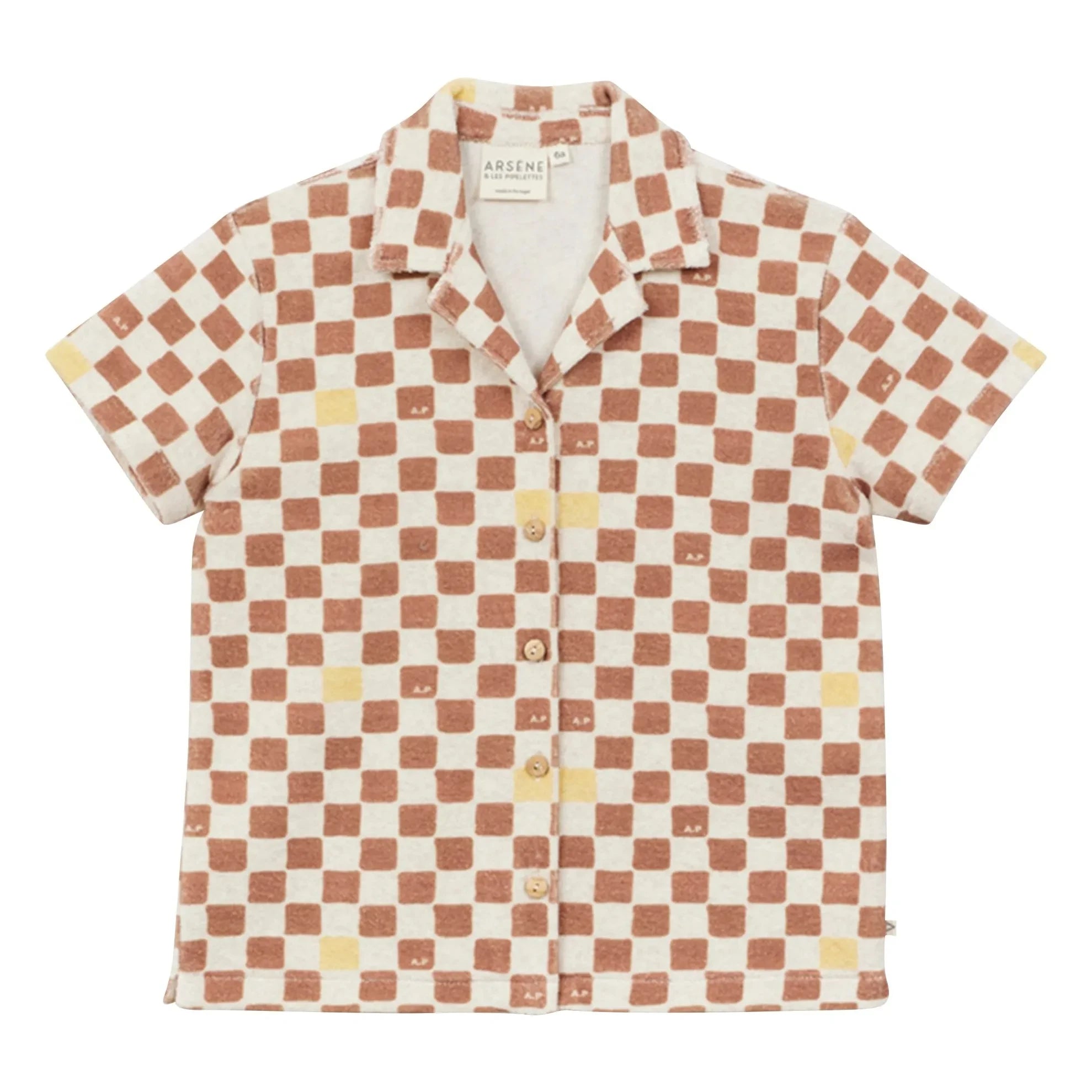 Arsène et Les Pipelettes - Damier organic cotton terry shirt | Brown