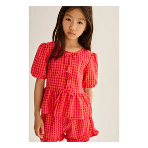 Cozmo - Joy Blouse Checkered Recycled Fibers | Red