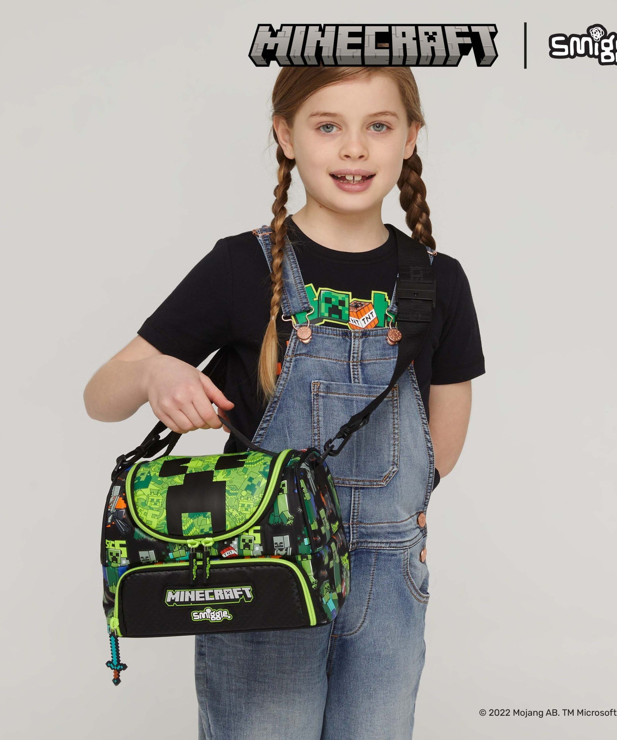 Smiggle - Minecraft Çift Katlı Askılı Beslenme Çantası-Dinossi