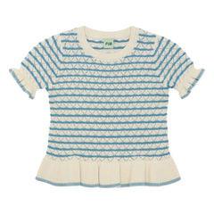 FUB - Pointelle Organic Cotton Fine Knit T-Shirt | Azure Blue