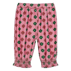 Hello Simone - Tatlı Nervürlü Kadife Çiçekli Pantolon | Pembe