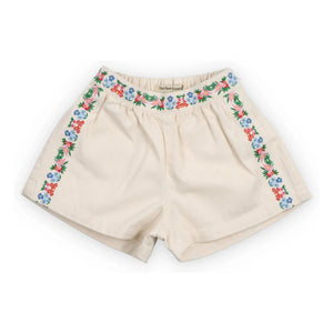 the new society - BCI Cotton Malva Floral Embroidery Shorts | Ecru