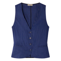 Sessùn - Fernando Linen Striped Sleeveless Blouse | Navy Blue