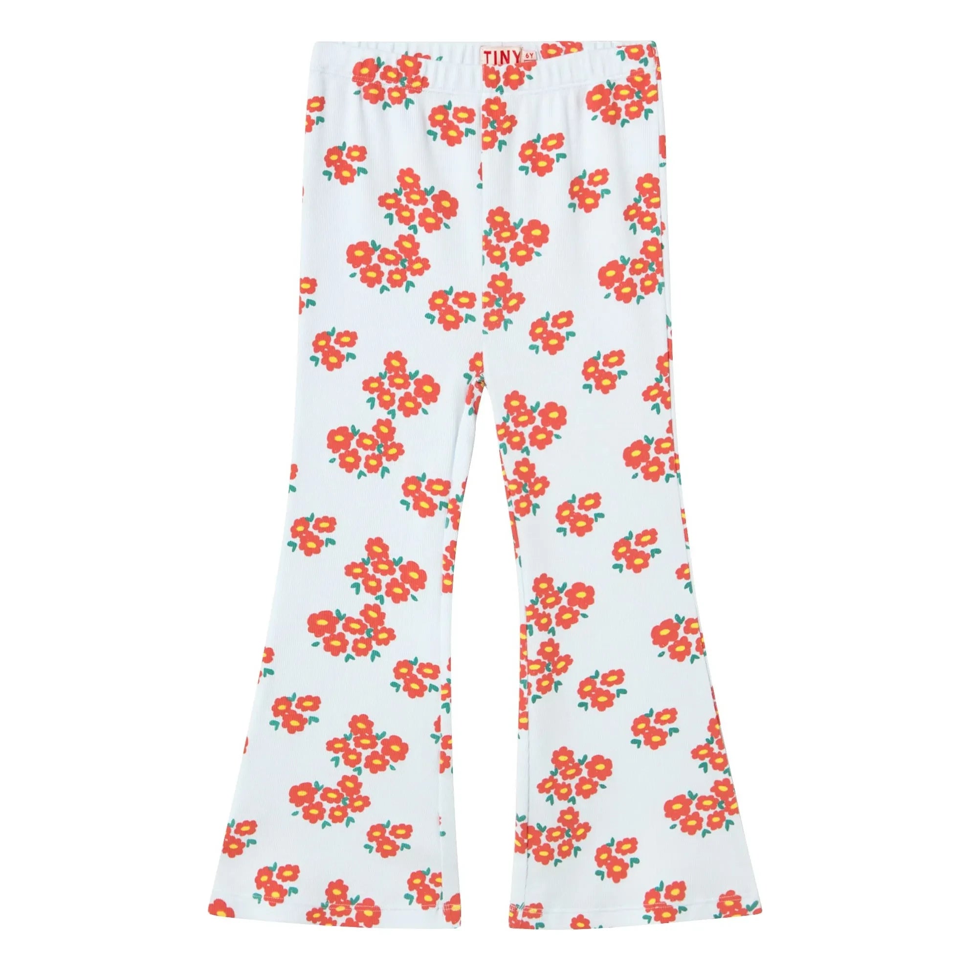 Tinycottons - Organic Cotton Flare Pants with Floral Print Ribbed | Light blue