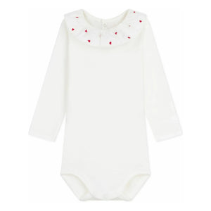 Petit Bateau - Organic Cotton Ruffled Collar Bodysuit | White