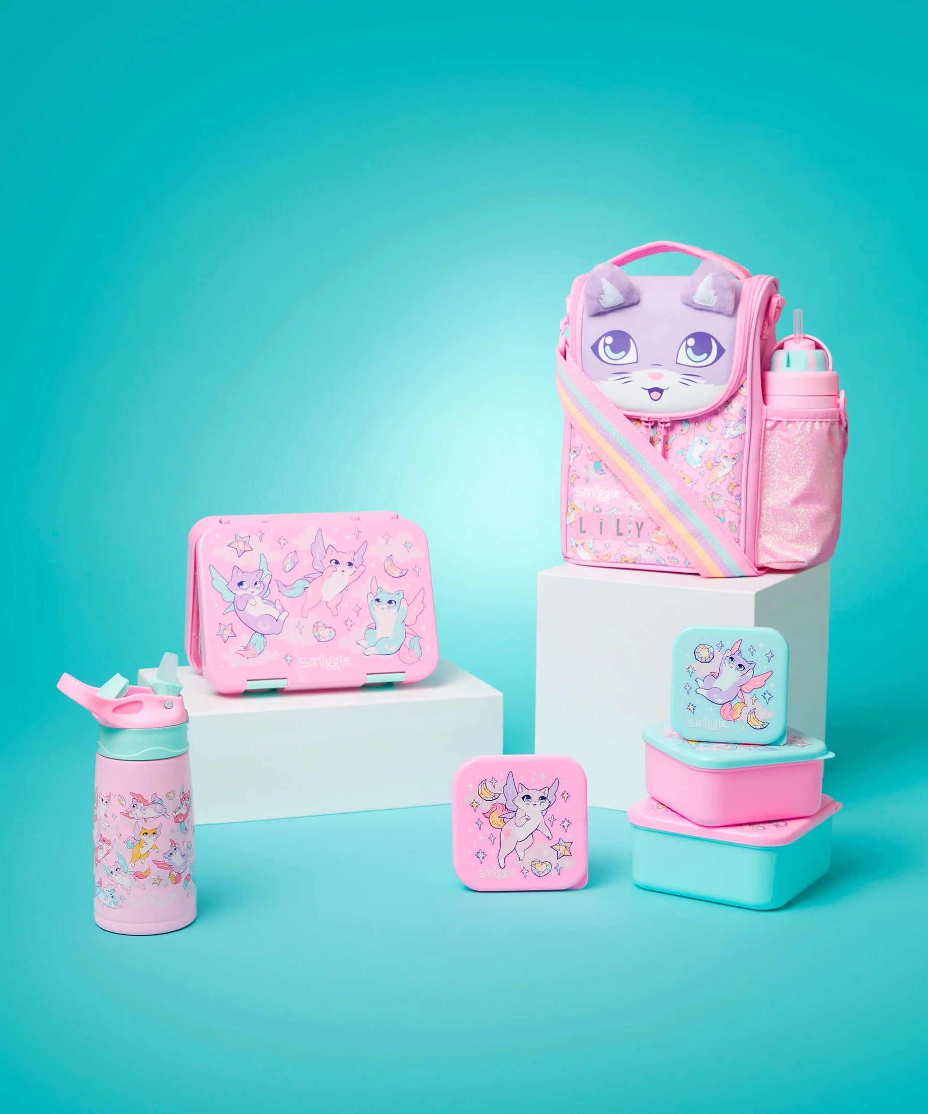 Smiggle - Happy Tales Çelik Otomatik Pipetli 400ML Matara-Dinossi