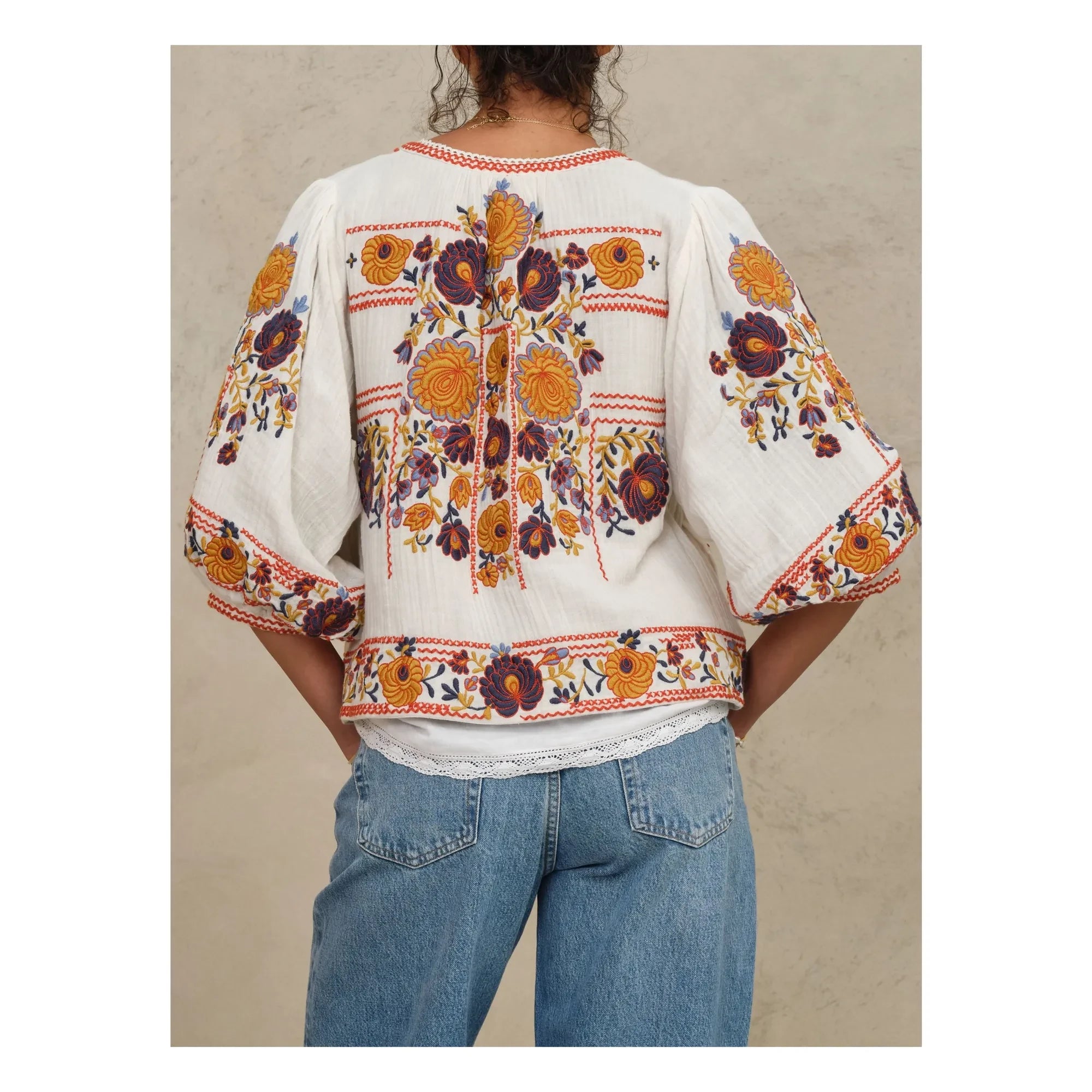 M.A.B.E. - Greta Cotton Embroidered Jacket | Orange