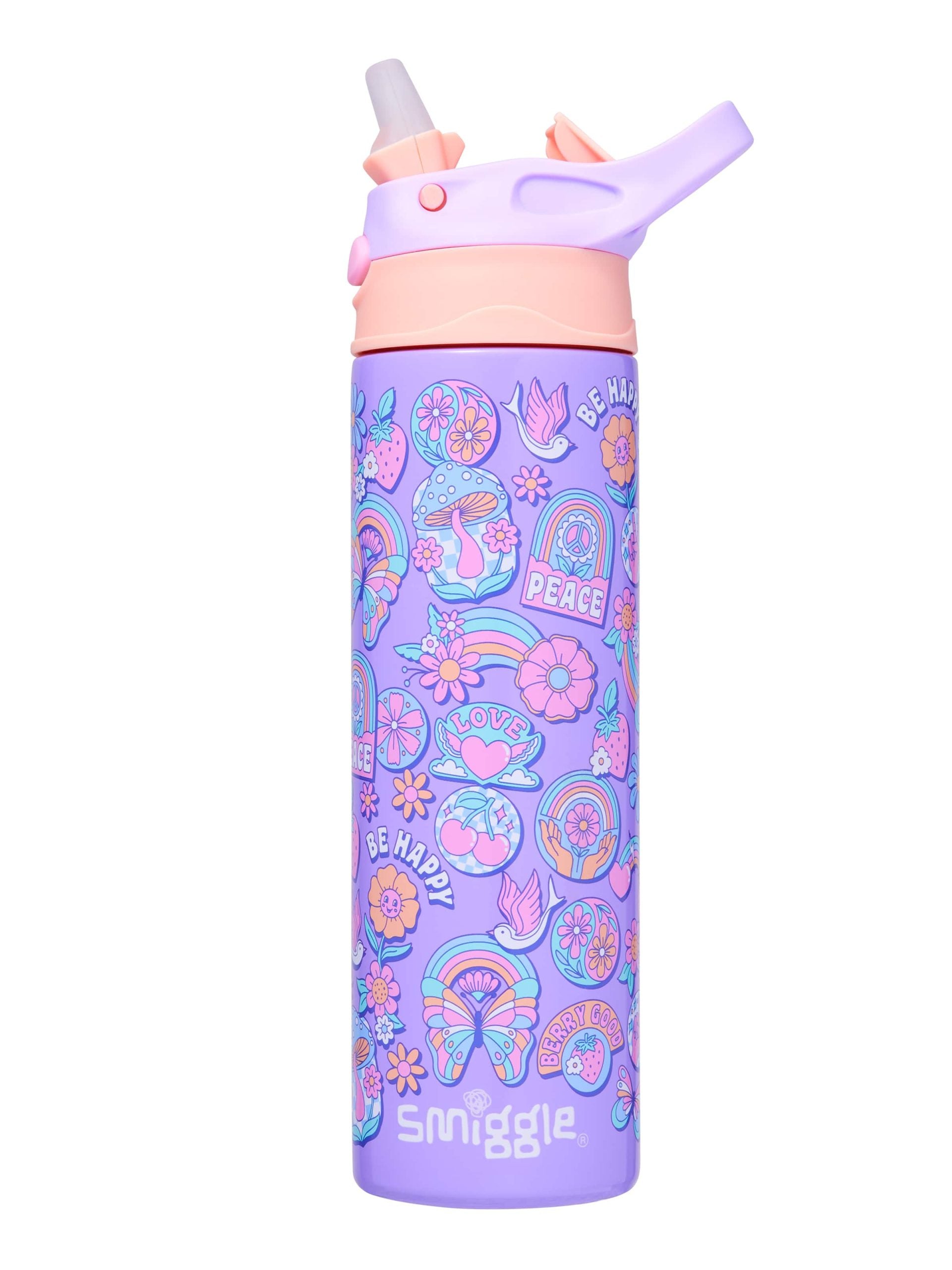 Smiggle - Limitless Paslanmaz Çelik 520ML Otomatik Pipetli Matara-Dinossi