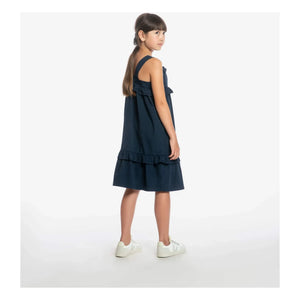 Matona - Mi-Long Ruffle Dress Organic Cotton | Navy Blue