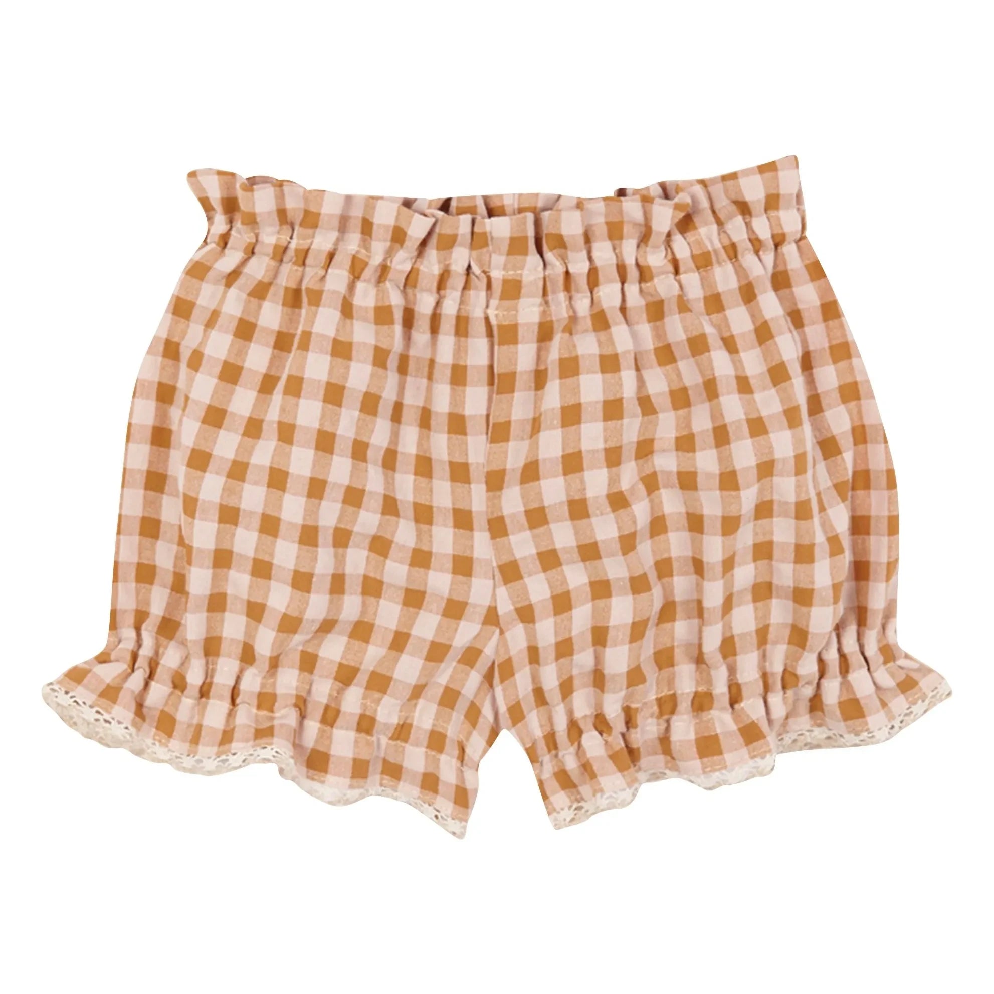 birinit - Organic cotton Vichy blouse and bloomer set | Caramel
