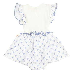 Búho - Bali Floral Pattern Organic Cotton Romper Dress | Indigo Blue