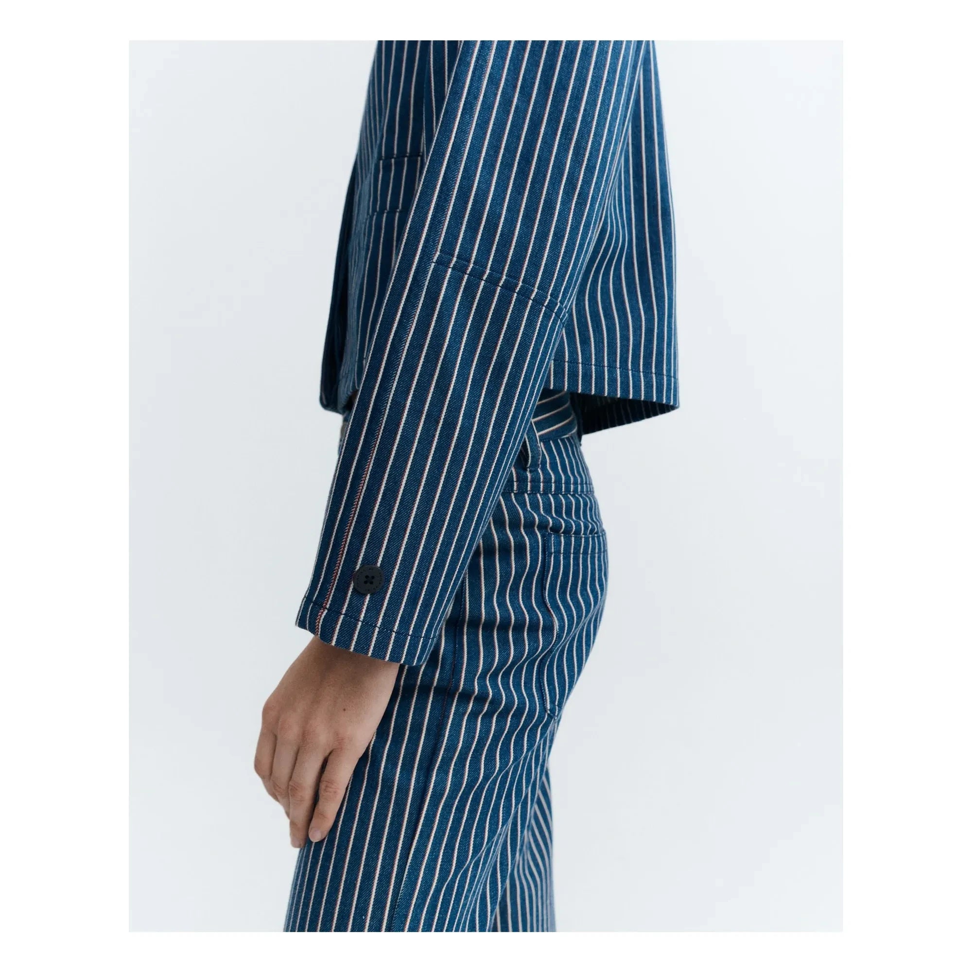 Thinking Mu - Astrid Striped Organic Cotton Jacket | Gray Blue