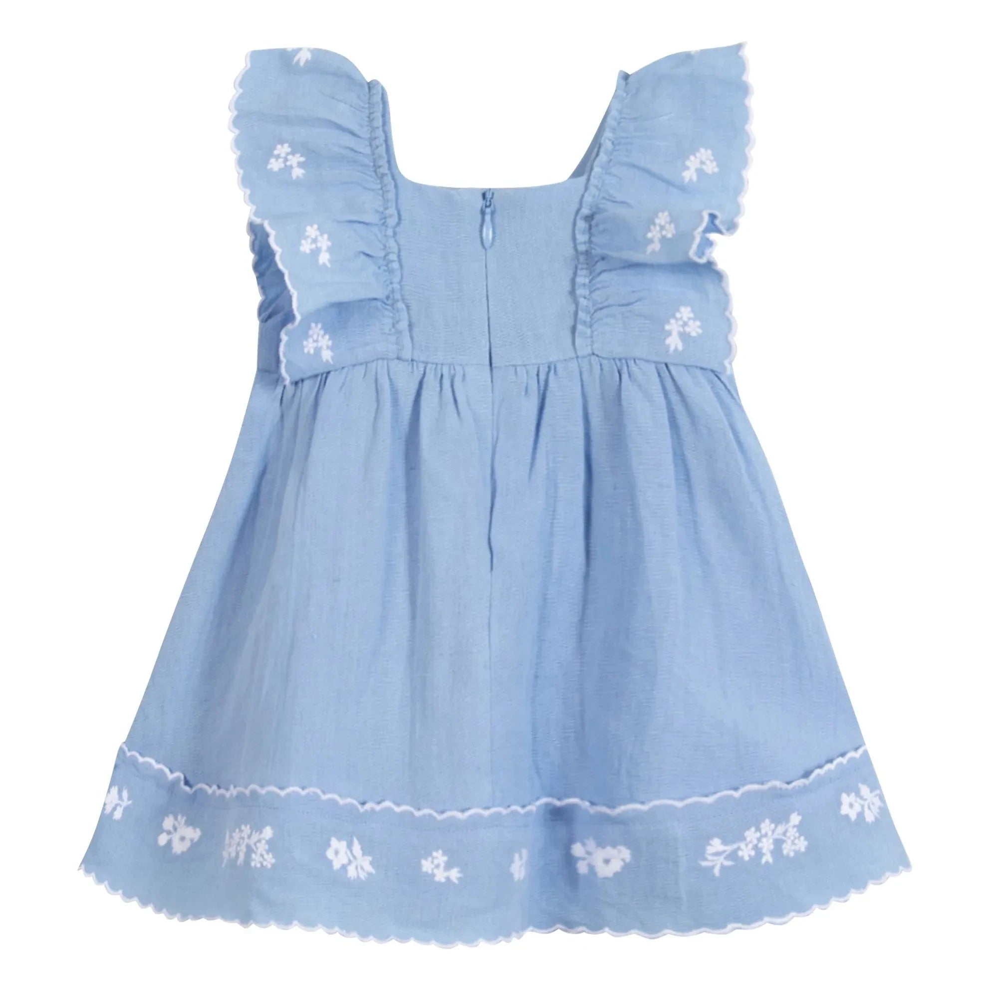 Tartine et Chocolat - Embroidered Festoon Dress | Azure Blue