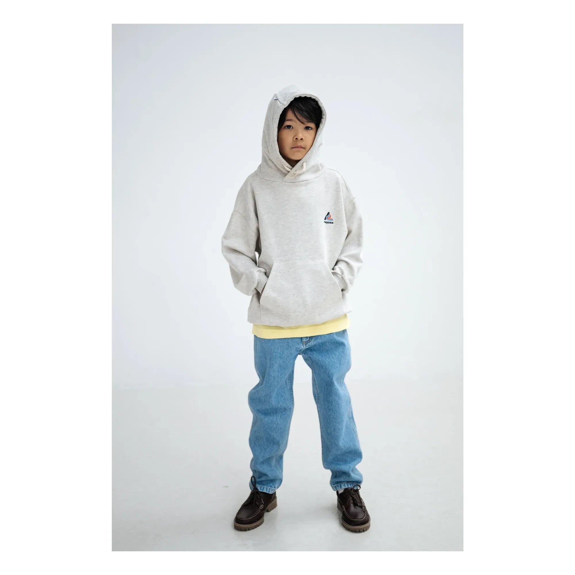 Repose AMS - Organik Pamuk Logolu Kapüşonlu Sweatshirt | Gri mele