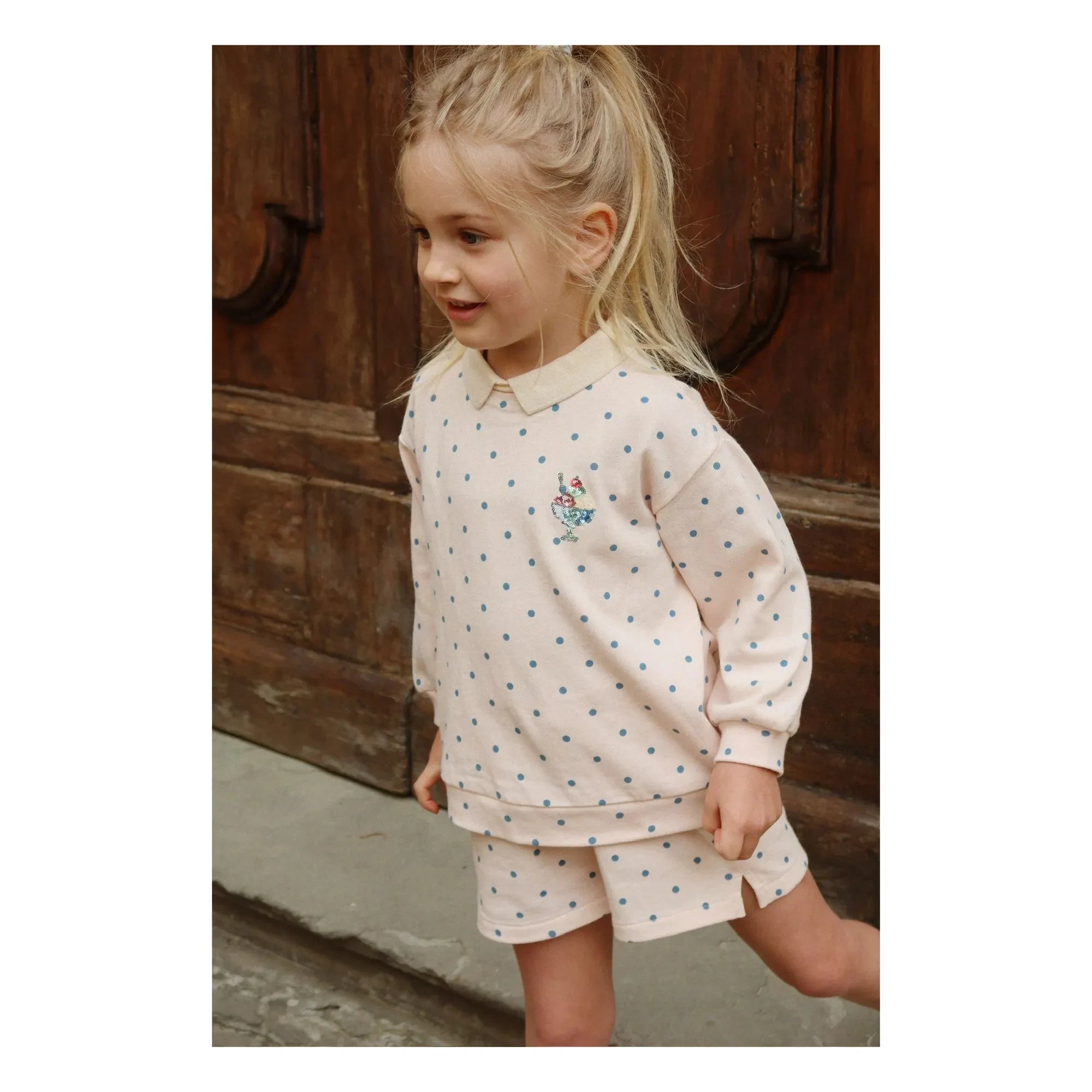 Konges Sløjd - Short Sweatshirt with Polka Dots Organic Cotton | Light Pink