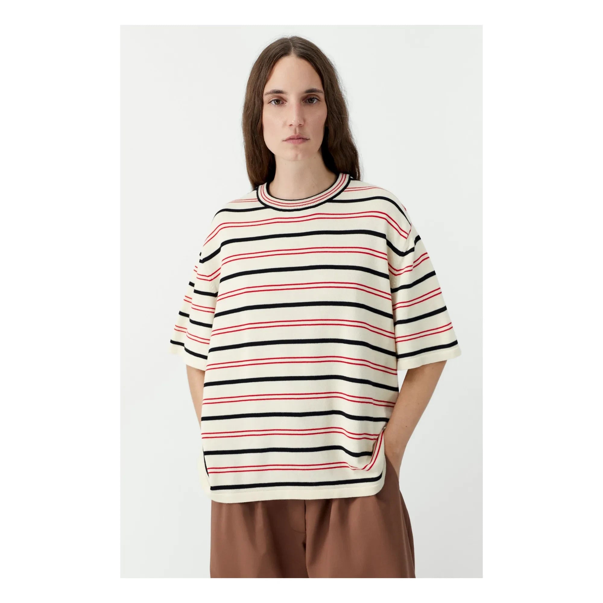 Cordera - Striped Organic Cotton T-Shirt | Ecru