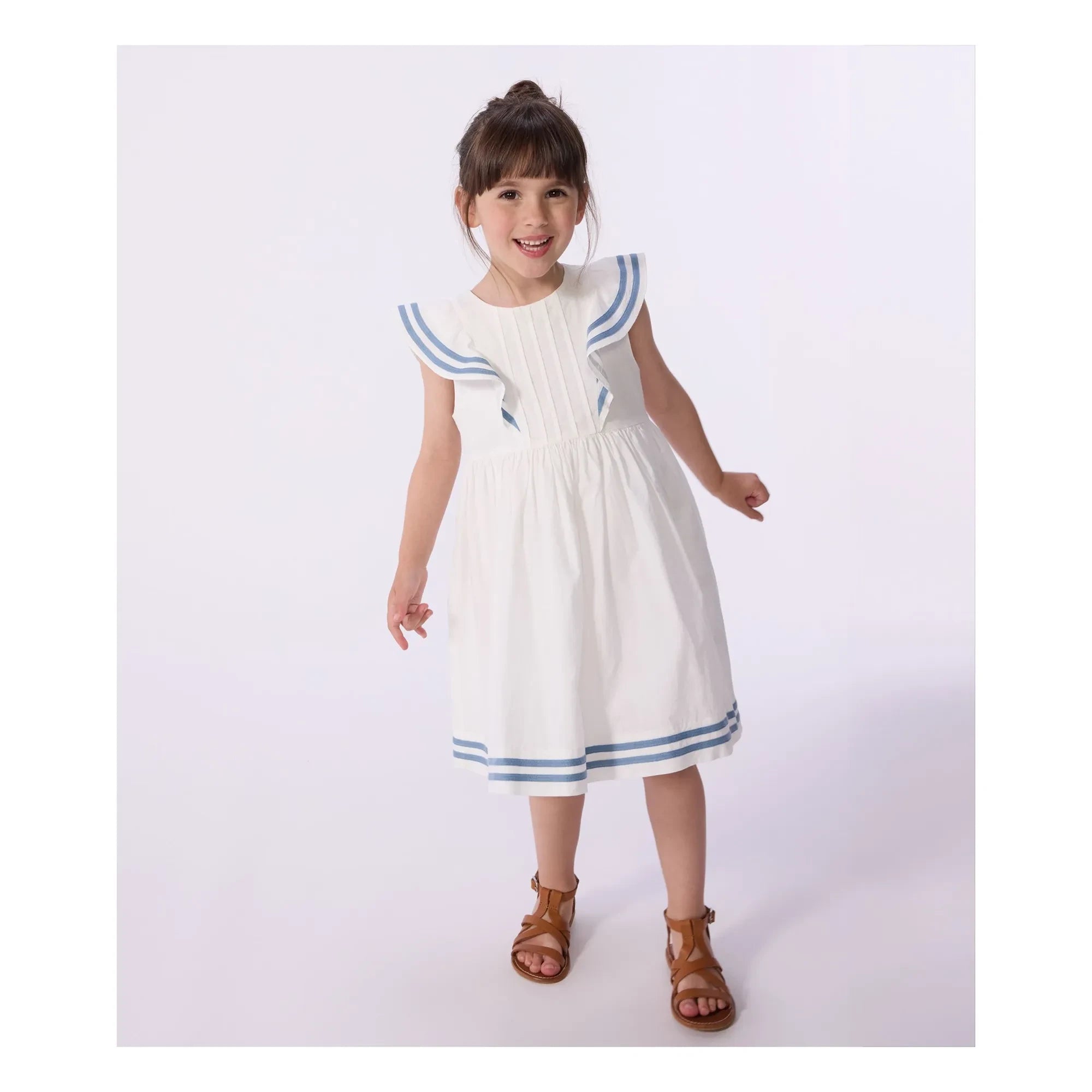 Petit Bateau - Organic Cotton Poplin Ruffled Dress | White