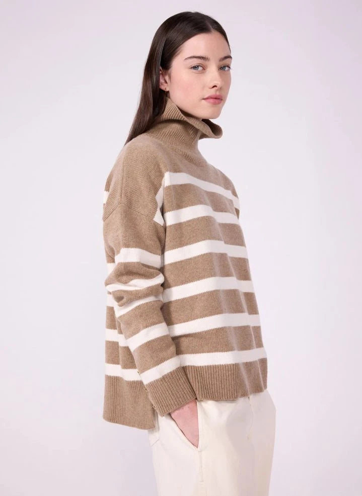 Petit Bateau - Striped Wool Turtleneck Sweater | Beige