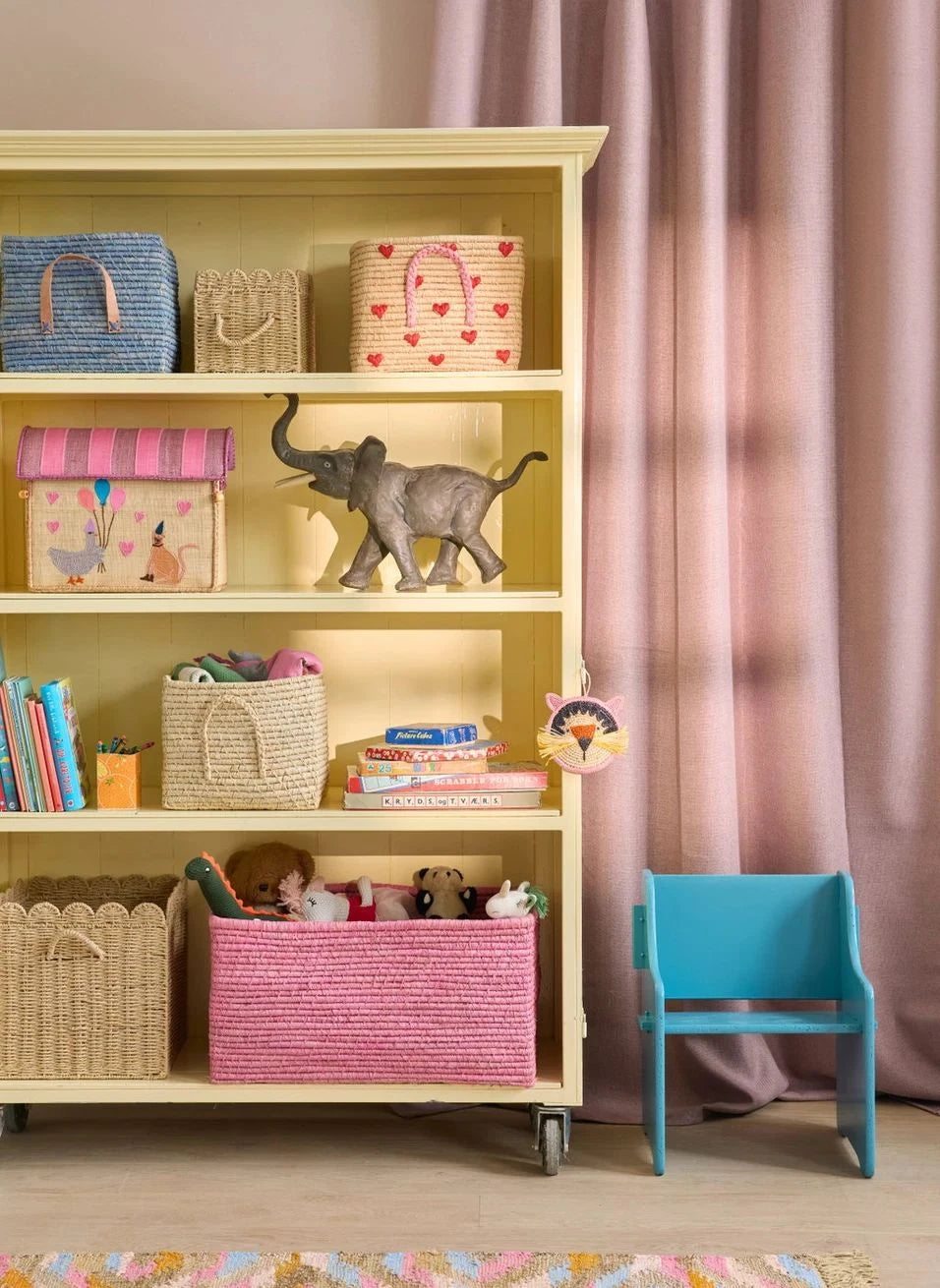 Rice - Pink Raffia Storage Basket