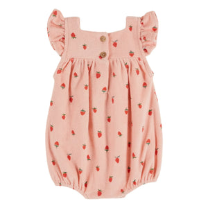 Emile et Ida - Organic Cotton Strawberry Jumpsuit Towel | Pink
