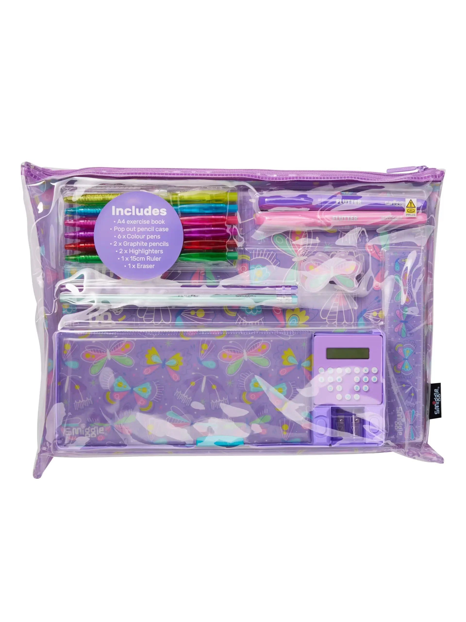 Smiggle - Pop Out Hayal Bahçesi Hesap Makineli Otomatik Kalem Kutusu ve Kırtasiye Seti-Dinossi