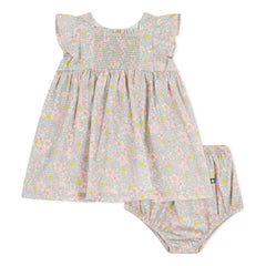 Petit Bateau - Organic cotton floral print dress and bloomer set | Grey Blue