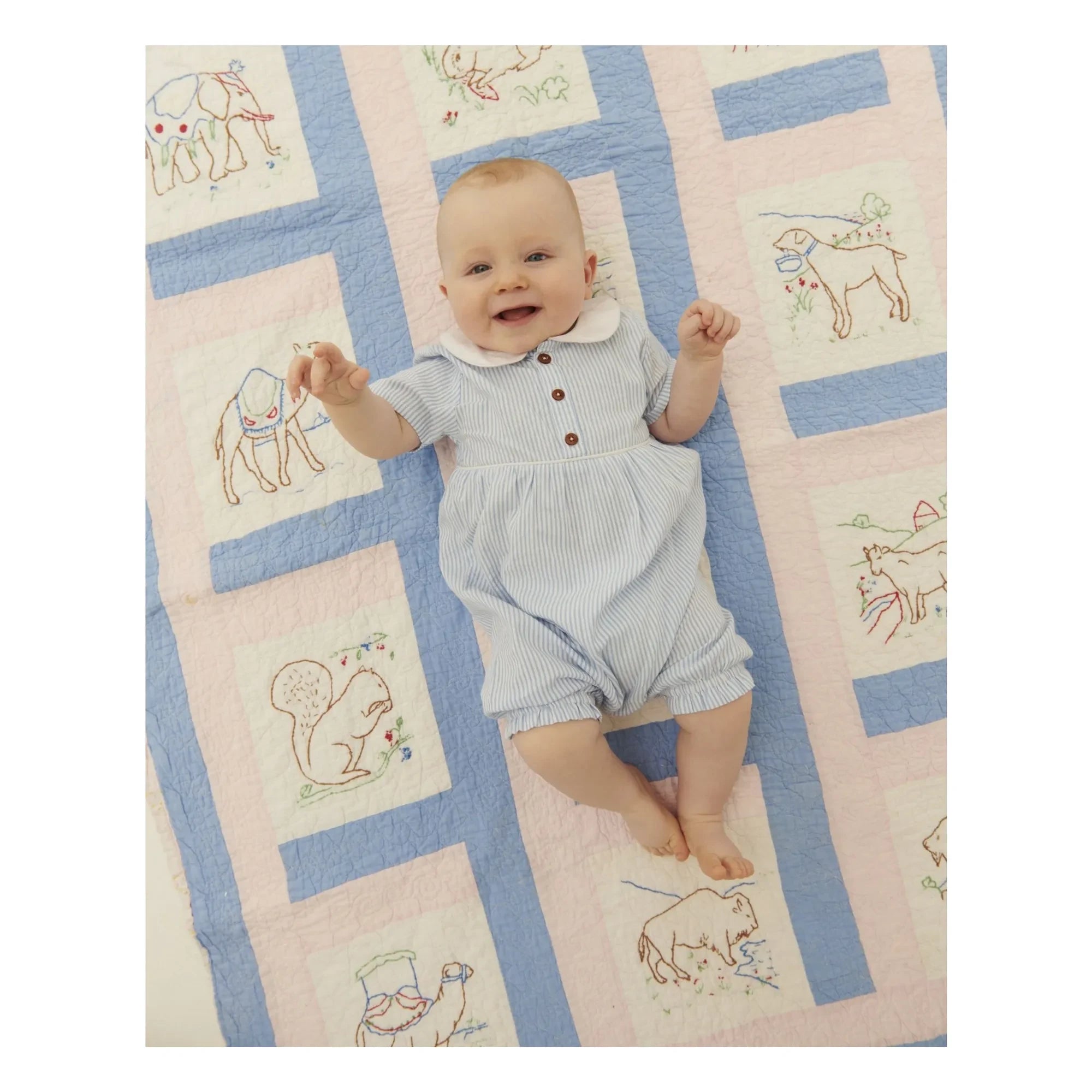 Copenhagen Colors - Organic Cotton Striped Peter Pan Collar Romper | Light Blue